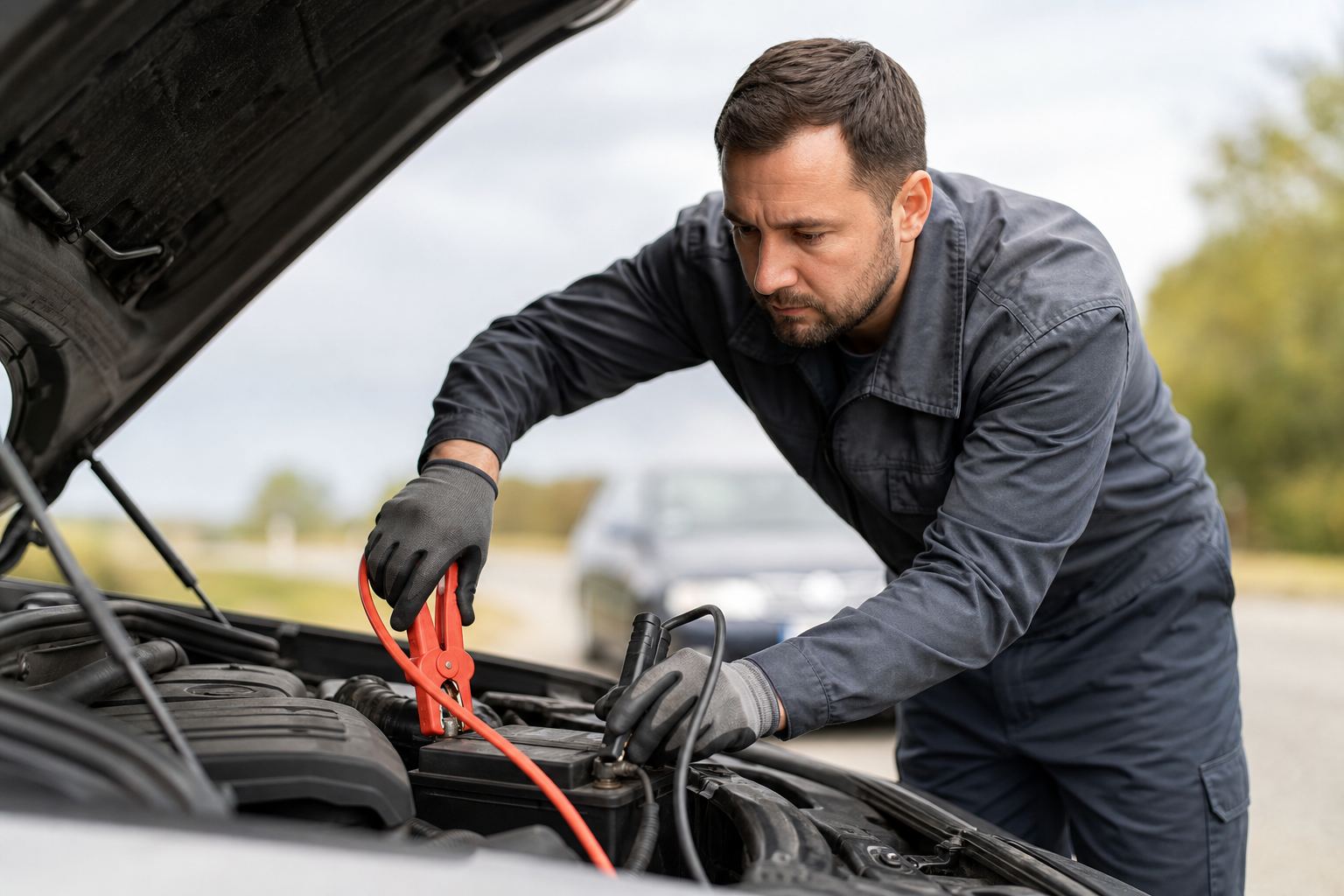 Roadside assistance technician helping a driver in Gwinnett County, GA